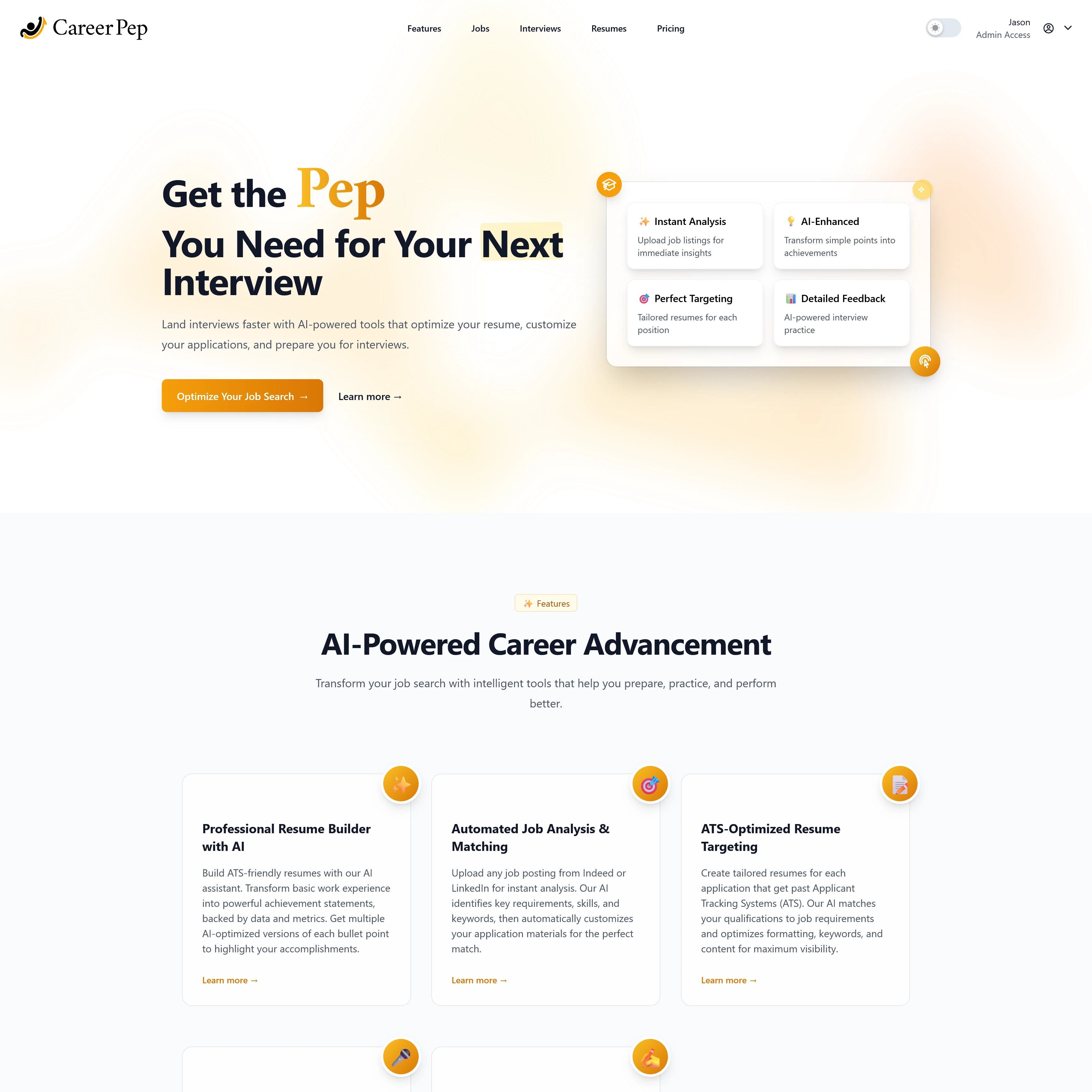 Screenshot of CareerPep website