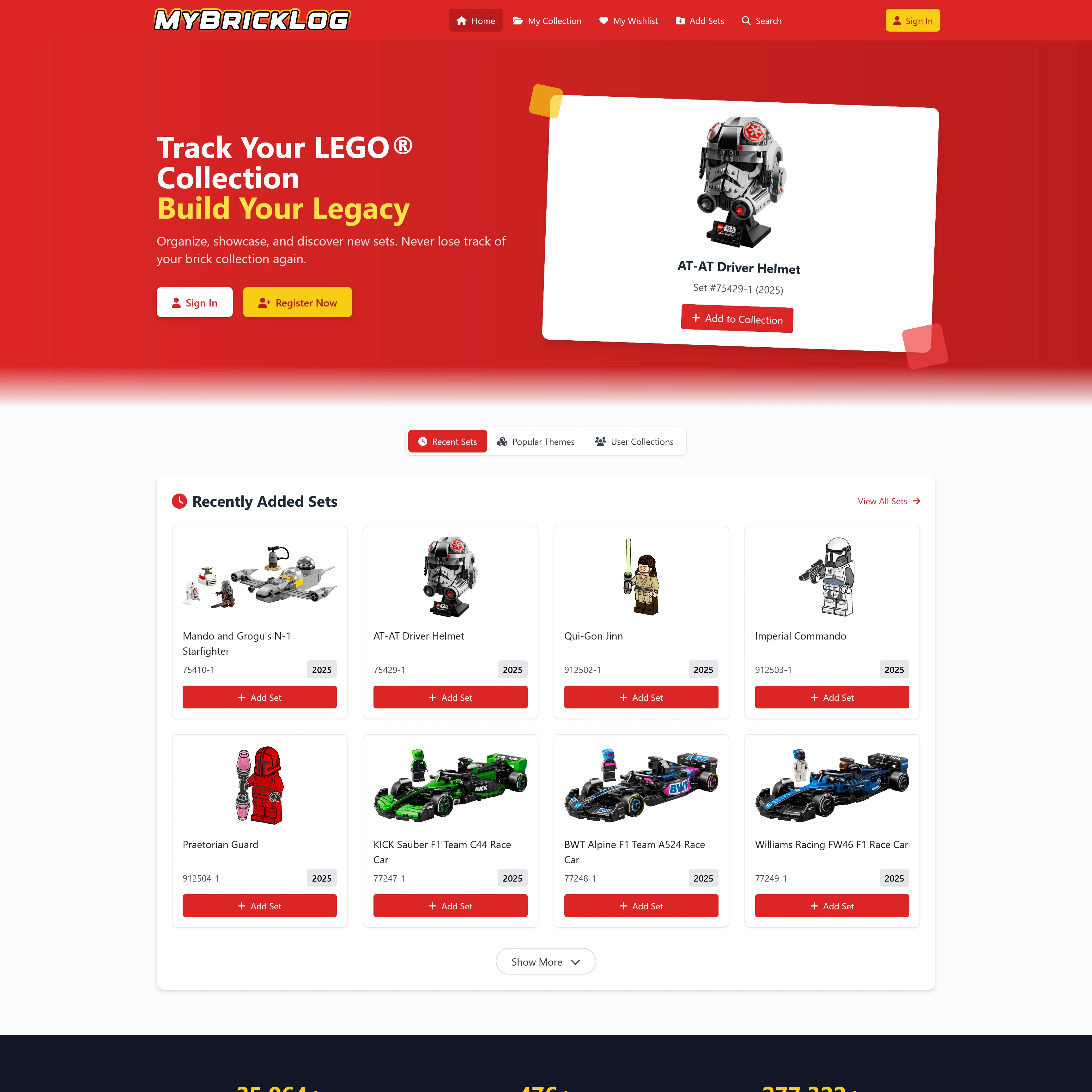 Screenshot of MyBrickLog website